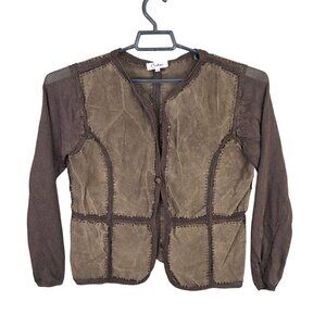 Womens Carducci Brown Suede & Rayon Patchwork Cardigan Jacket 1 Button Size M